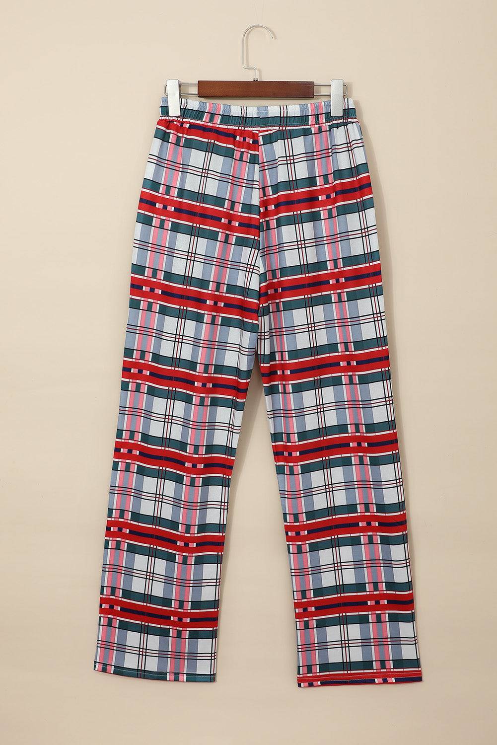 Red Shirt Collar Plaid Button Down Christmas Pajama Set