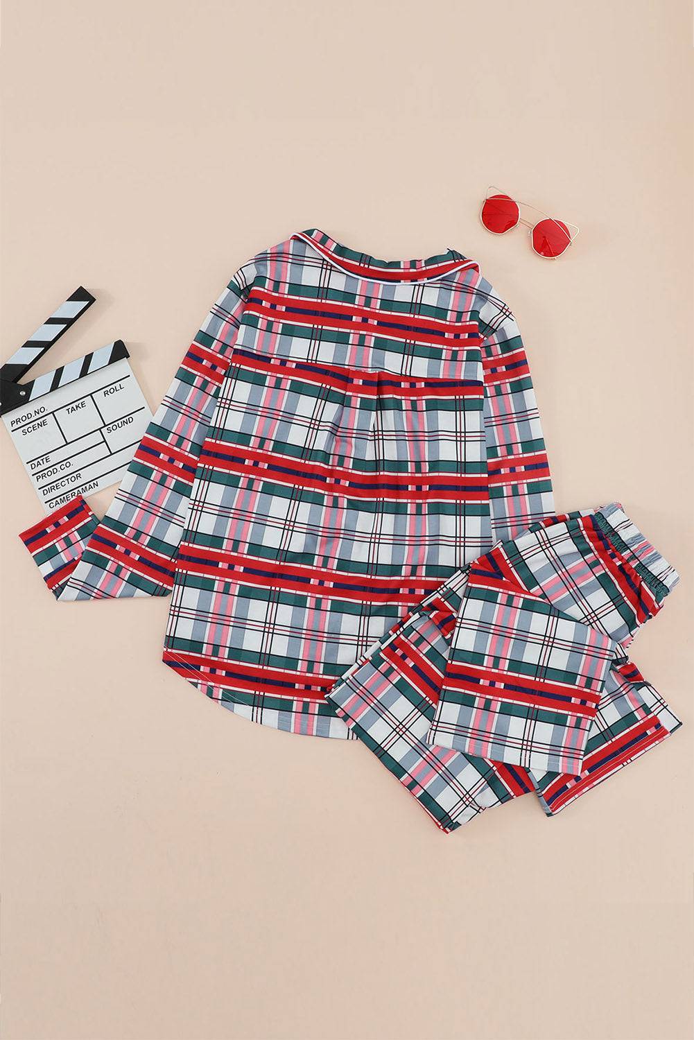 Red Shirt Collar Plaid Button Down Christmas Pajama Set