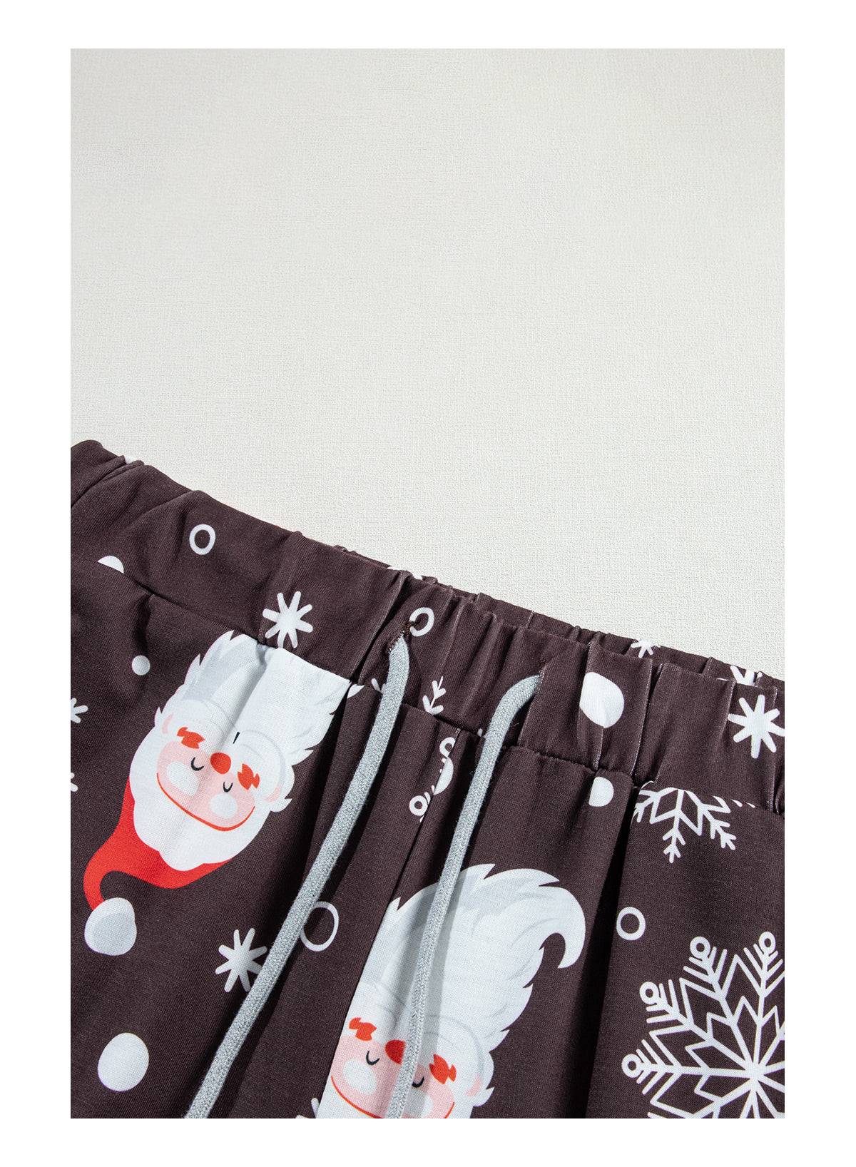 White Printed Christmas Santa Claus Print Shirt and Pants Pajama Set