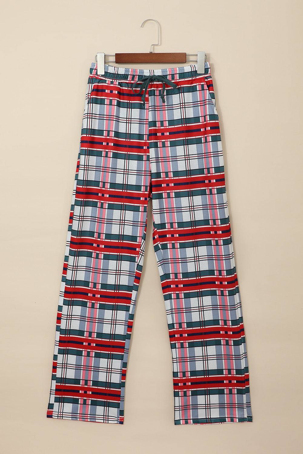 Red Shirt Collar Plaid Button Down Christmas Pajama Set