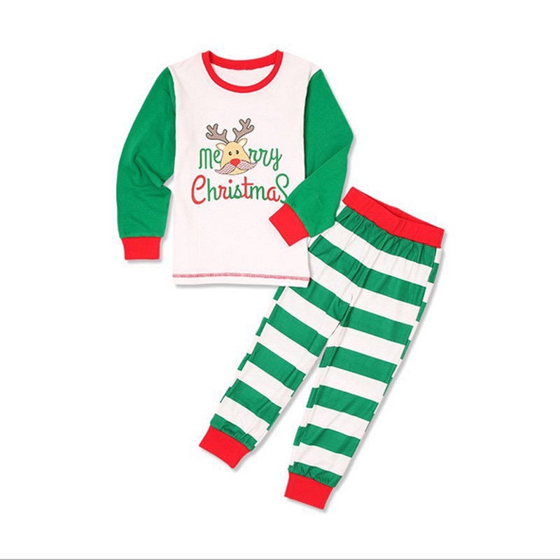 Family Christmas Pajamas Set Striped Pants Cartoon