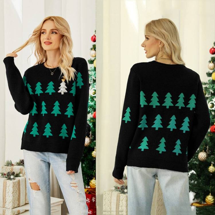 Women Pullover Jacquard Christmas Tree Knitwear Long Sleeve Knit