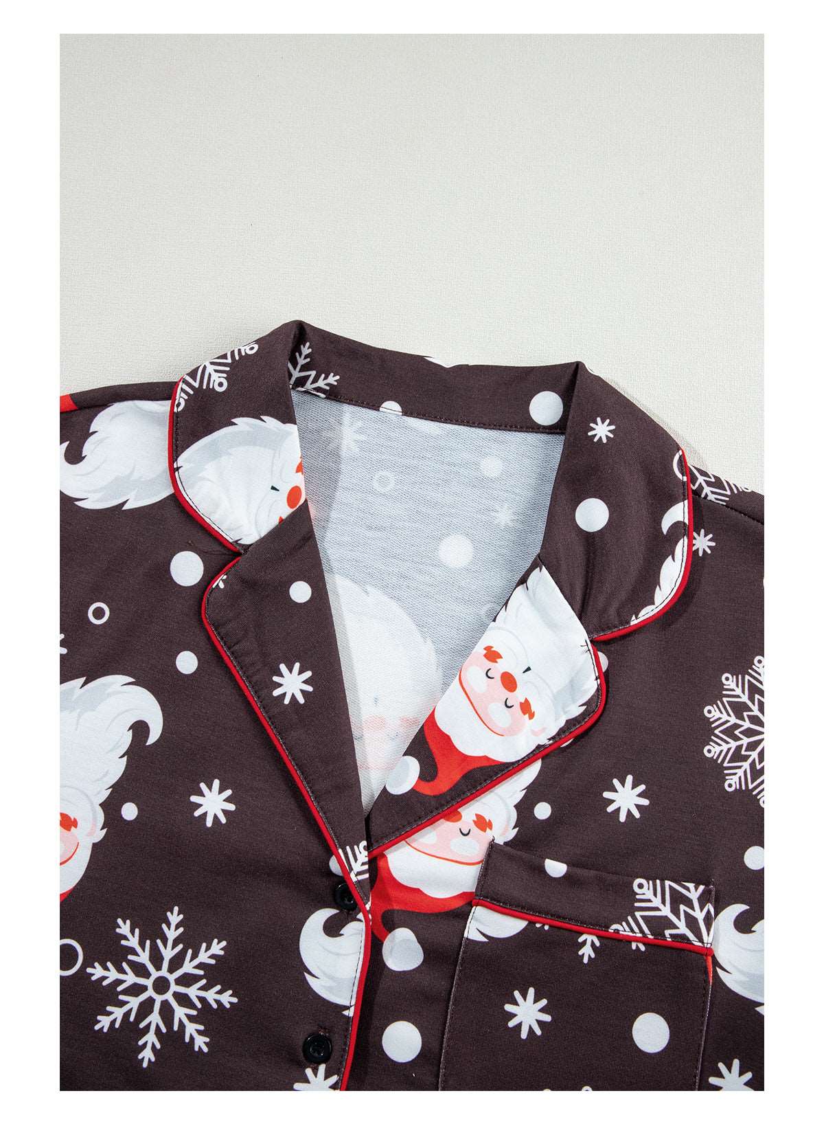 White Printed Christmas Santa Claus Print Shirt and Pants Pajama Set