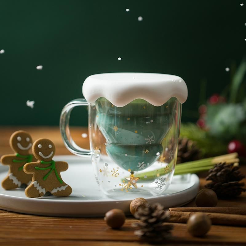 Christmas Tree Insulated Glass Coffee Mug