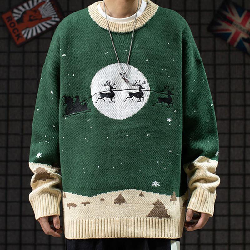 Men's Sweaters Winter Warm Knitted Sweater Christmas Deer Print