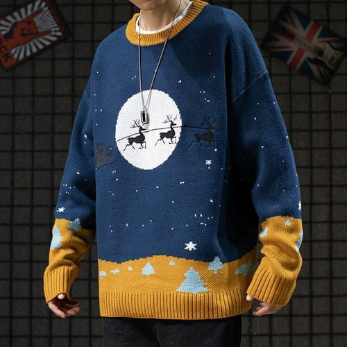 Men's Sweaters Winter Warm Knitted Sweater Christmas Deer Print