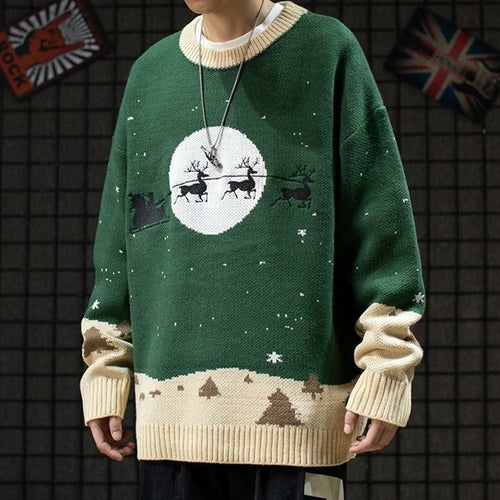 Men's Sweaters Winter Warm Knitted Sweater Christmas Deer Print