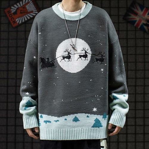 Men's Sweaters Winter Warm Knitted Sweater Christmas Deer Print